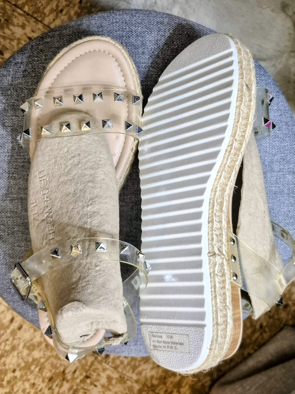 Cushionaire Studded Clear Strap Nude Sandals - Picture 4 of 5